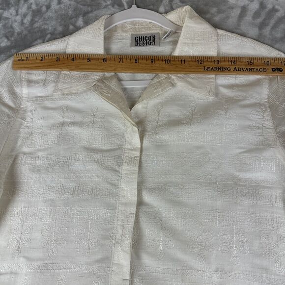 VTG Chico's Embroidered Silk Jacket Size 1 (Large) White Art To Wear (1062) - Picture 10 of 14